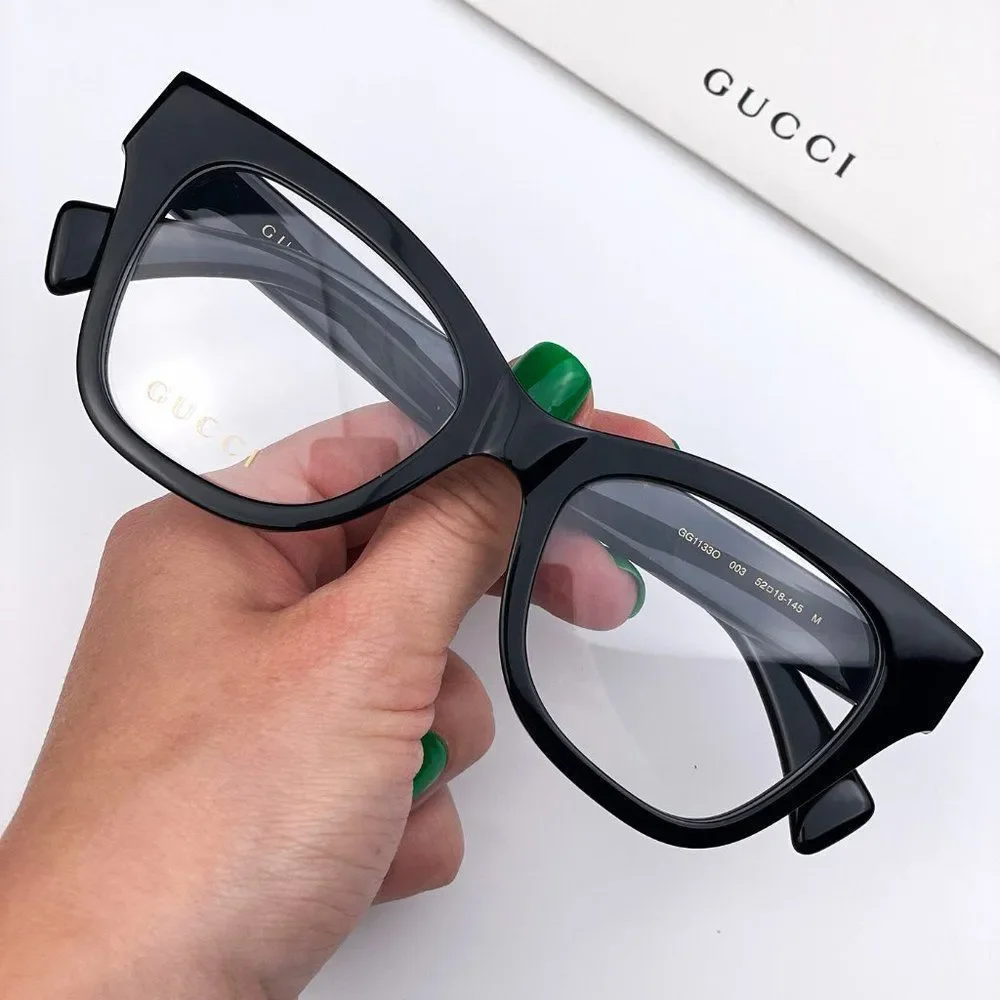 Gucci GG1133O 003 Eyeglasses Shiny Black Cat Eye Women LOGO